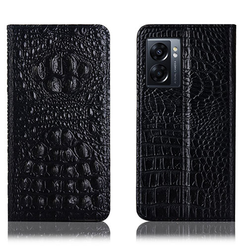 Leather Case Stands Flip Cover Holder H01P for Oppo A77 5G Black