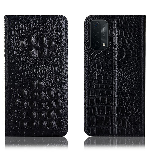 Leather Case Stands Flip Cover Holder H01P for Oppo A93 5G Black