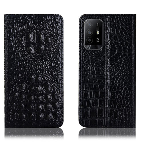 Leather Case Stands Flip Cover Holder H01P for Oppo F19 Pro+ Plus 5G Black