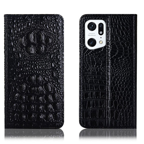 Leather Case Stands Flip Cover Holder H01P for Oppo Find X5 Pro 5G Black