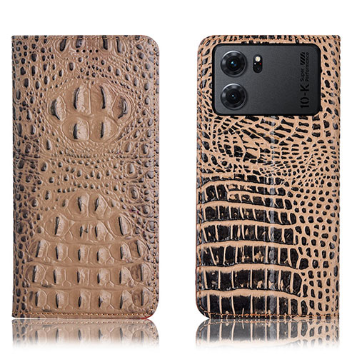 Leather Case Stands Flip Cover Holder H01P for Oppo K10 5G Khaki