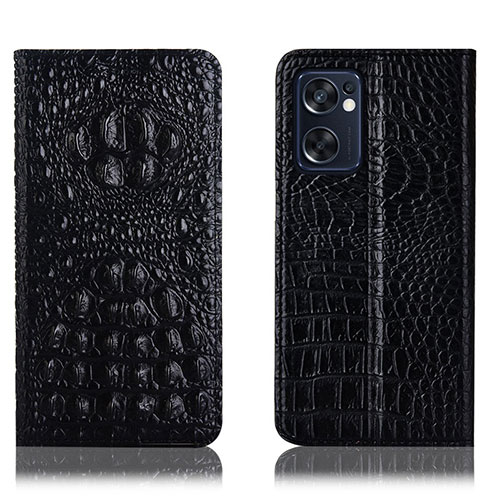 Leather Case Stands Flip Cover Holder H01P for Oppo Reno7 SE 5G Black