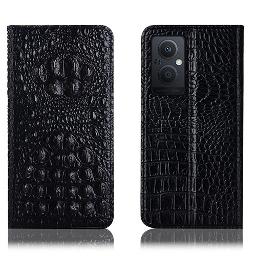 Leather Case Stands Flip Cover Holder H01P for Oppo Reno8 Lite 5G Black