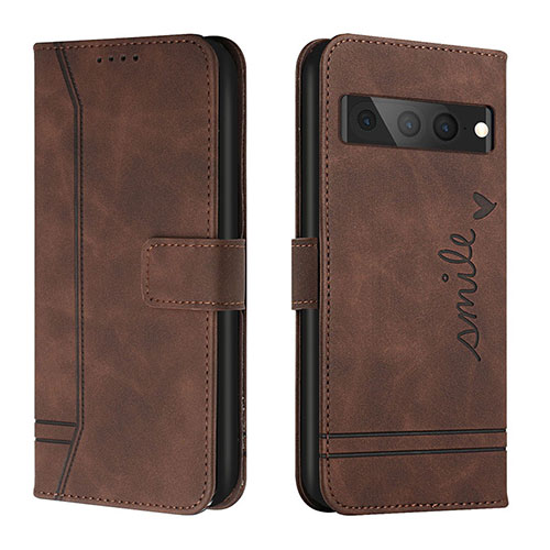 Leather Case Stands Flip Cover Holder H01X for Google Pixel 7 Pro 5G Brown