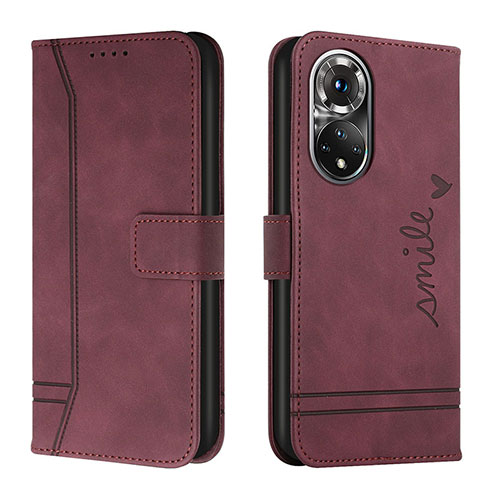 Leather Case Stands Flip Cover Holder H01X for Huawei Honor 50 Pro 5G Red