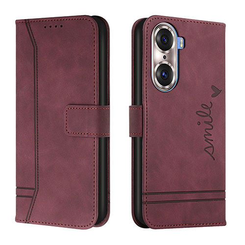 Leather Case Stands Flip Cover Holder H01X for Huawei Honor 60 Pro 5G Red