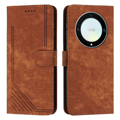 Leather Case Stands Flip Cover Holder H01X for Huawei Honor X9a 5G Brown