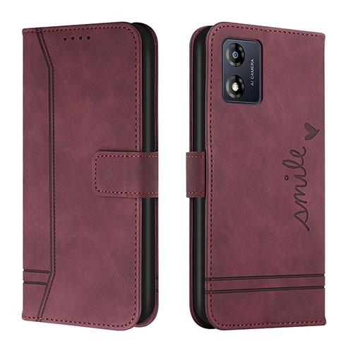 Leather Case Stands Flip Cover Holder H01X for Motorola Moto E13 Red