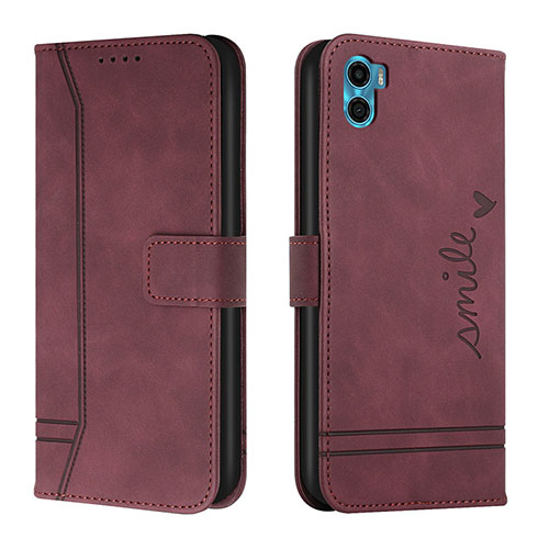 Leather Case Stands Flip Cover Holder H01X for Motorola Moto E22S Red