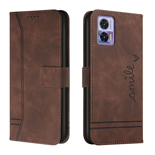 Leather Case Stands Flip Cover Holder H01X for Motorola Moto Edge 30 Lite 5G Brown