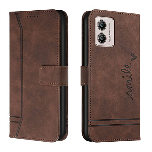 Leather Case Stands Flip Cover Holder H01X for Motorola Moto G53 5G Brown