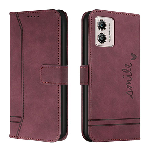 Leather Case Stands Flip Cover Holder H01X for Motorola Moto G53 5G Red