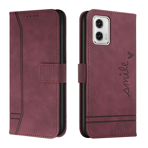 Leather Case Stands Flip Cover Holder H01X for Motorola Moto G73 5G Red