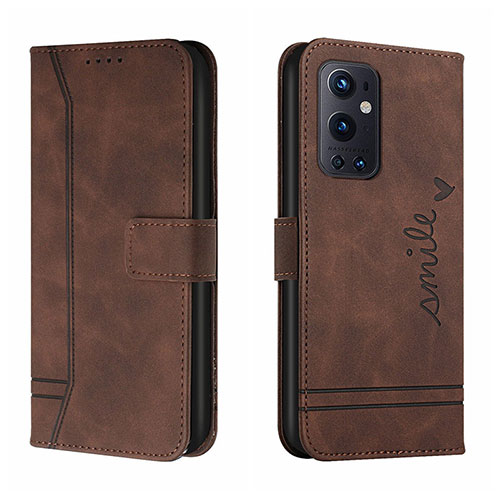 Leather Case Stands Flip Cover Holder H01X for OnePlus 9 Pro 5G Brown