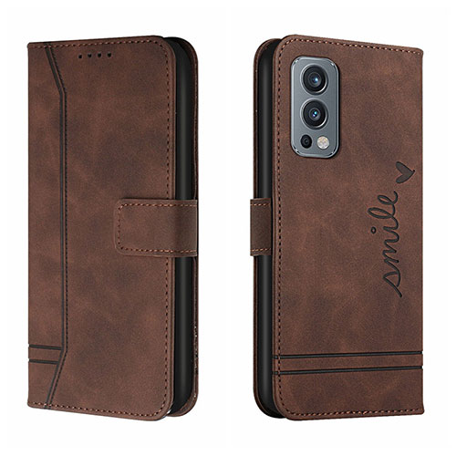 Leather Case Stands Flip Cover Holder H01X for OnePlus Nord 2 5G Brown