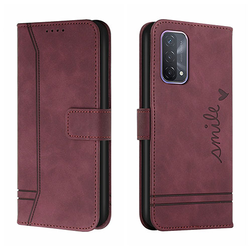 Leather Case Stands Flip Cover Holder H01X for Oppo A74 4G Red