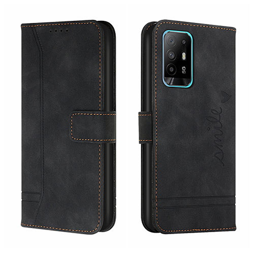 Leather Case Stands Flip Cover Holder H01X for Oppo A95 5G Black