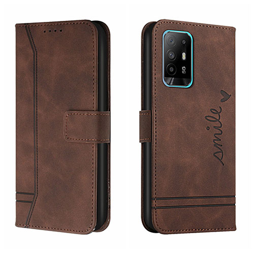 Leather Case Stands Flip Cover Holder H01X for Oppo A95 5G Brown