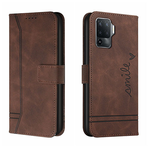 Leather Case Stands Flip Cover Holder H01X for Oppo F19 Pro Brown