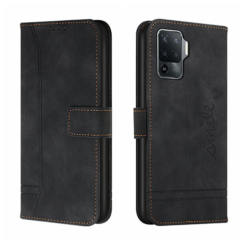 Leather Case Stands Flip Cover Holder H01X for Oppo Reno5 F Black