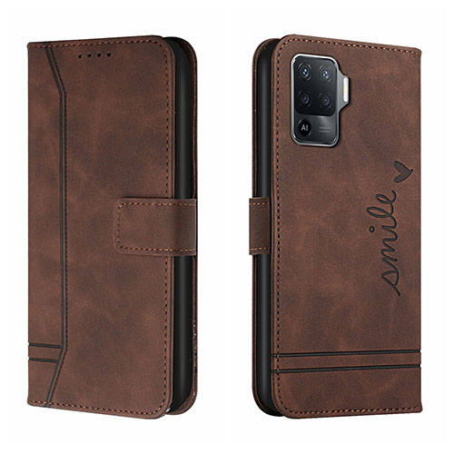 Leather Case Stands Flip Cover Holder H01X for Oppo Reno5 Lite Brown