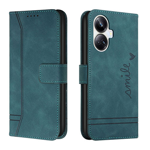 Leather Case Stands Flip Cover Holder H01X for Realme 10 Pro+ Plus 5G Green