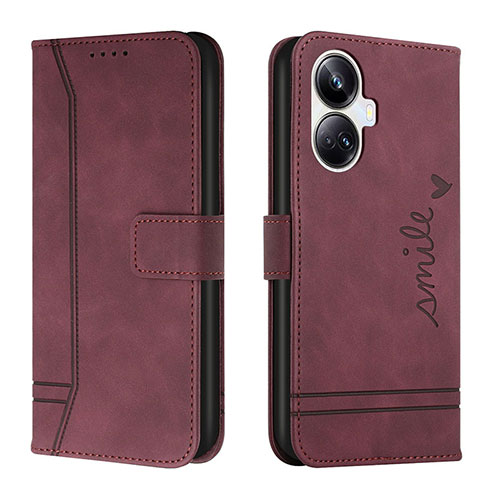 Leather Case Stands Flip Cover Holder H01X for Realme 10 Pro+ Plus 5G Red