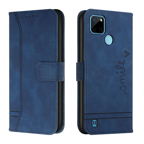 Leather Case Stands Flip Cover Holder H01X for Realme C25Y India Blue