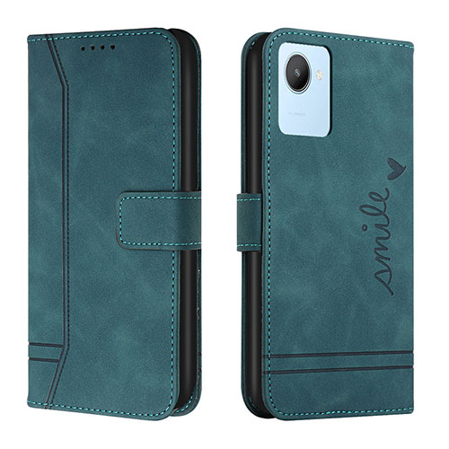 Leather Case Stands Flip Cover Holder H01X for Realme C30 Green