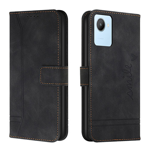 Leather Case Stands Flip Cover Holder H01X for Realme C30s Black