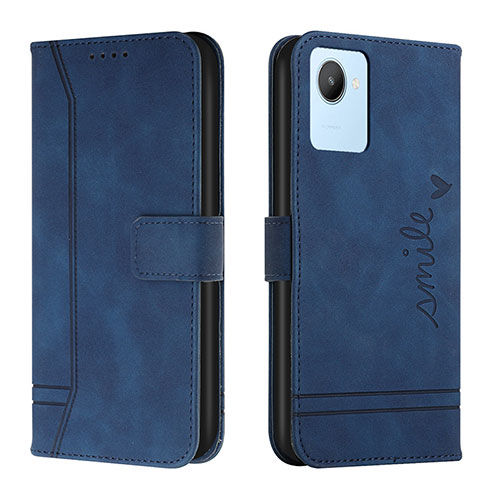 Leather Case Stands Flip Cover Holder H01X for Realme C30s Blue