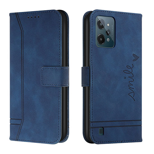 Leather Case Stands Flip Cover Holder H01X for Realme C31 Blue