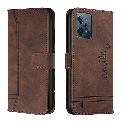 Leather Case Stands Flip Cover Holder H01X for Realme C31 Brown