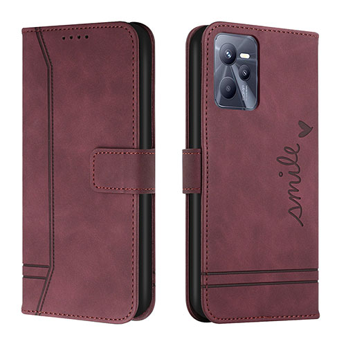 Leather Case Stands Flip Cover Holder H01X for Realme C35 Red