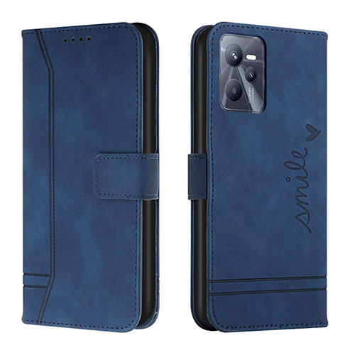 Leather Case Stands Flip Cover Holder H01X for Realme Narzo 50A Prime Blue