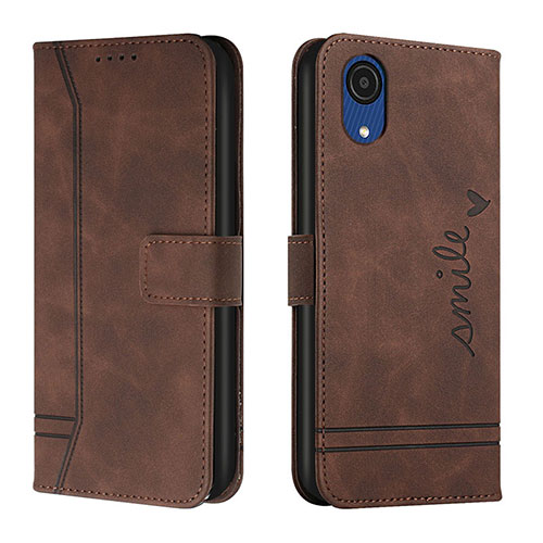 Leather Case Stands Flip Cover Holder H01X for Samsung Galaxy A03 Core Brown