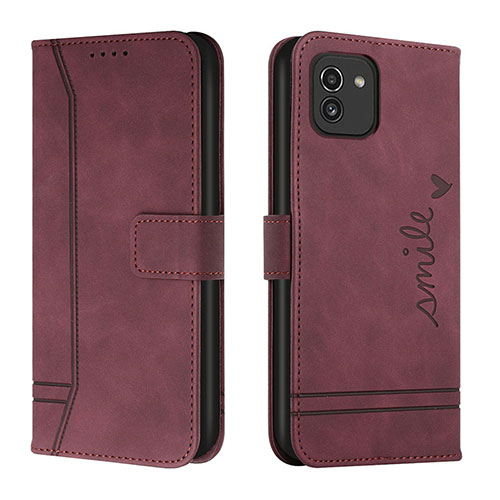 Leather Case Stands Flip Cover Holder H01X for Samsung Galaxy A03 Red