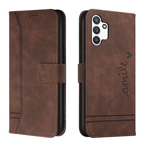 Leather Case Stands Flip Cover Holder H01X for Samsung Galaxy A13 4G Brown