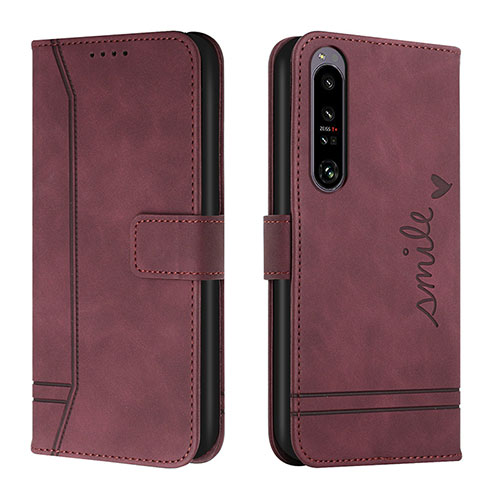 Leather Case Stands Flip Cover Holder H01X for Sony Xperia 1 IV Red