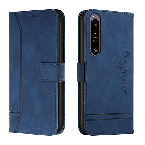 Leather Case Stands Flip Cover Holder H01X for Sony Xperia 1 IV SO-51C Blue