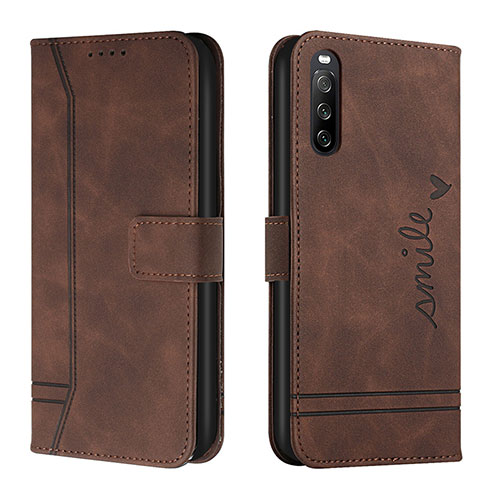 Leather Case Stands Flip Cover Holder H01X for Sony Xperia 10 V Brown