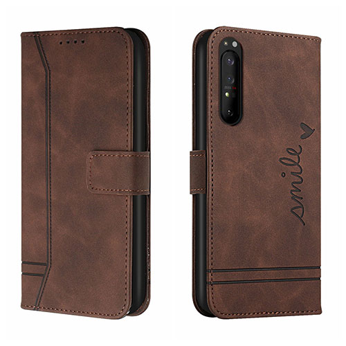 Leather Case Stands Flip Cover Holder H01X for Sony Xperia 5 III Brown