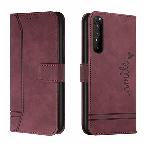 Leather Case Stands Flip Cover Holder H01X for Sony Xperia 5 III Red