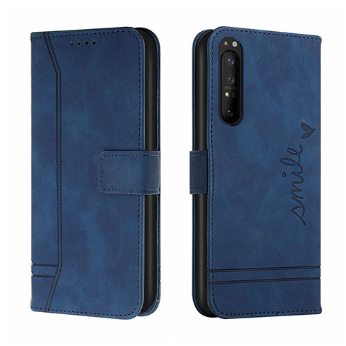 Leather Case Stands Flip Cover Holder H01X for Sony Xperia 5 III SO-53B Blue