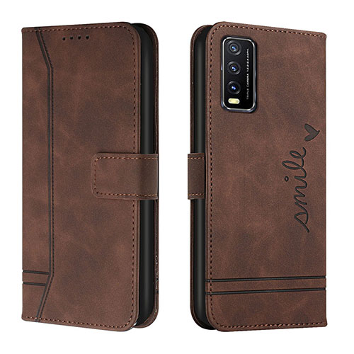 Leather Case Stands Flip Cover Holder H01X for Vivo Y12G Brown