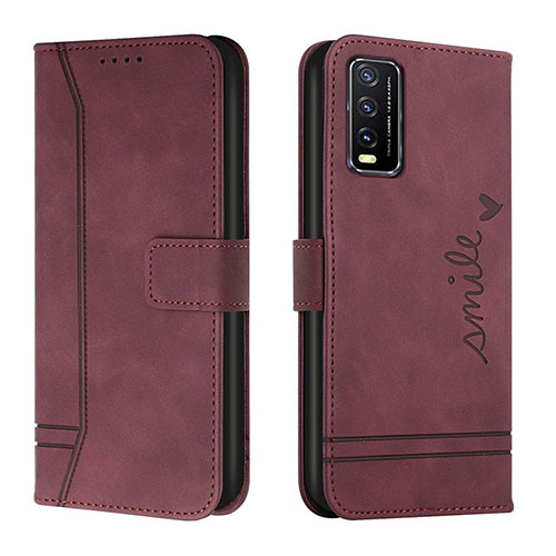 Leather Case Stands Flip Cover Holder H01X for Vivo Y12G Red