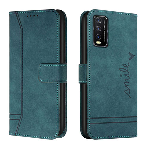 Leather Case Stands Flip Cover Holder H01X for Vivo Y12s (2021) Green