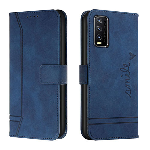 Leather Case Stands Flip Cover Holder H01X for Vivo Y20a Blue