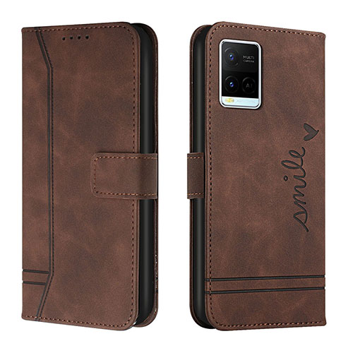 Leather Case Stands Flip Cover Holder H01X for Vivo Y21 Brown