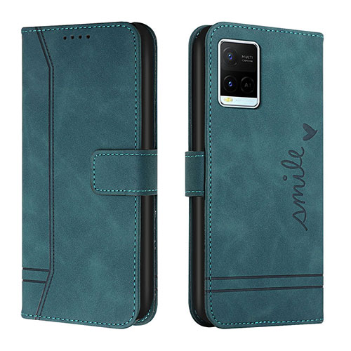 Leather Case Stands Flip Cover Holder H01X for Vivo Y21a Green